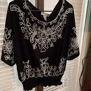 Ladies black, silver and white embroidered top